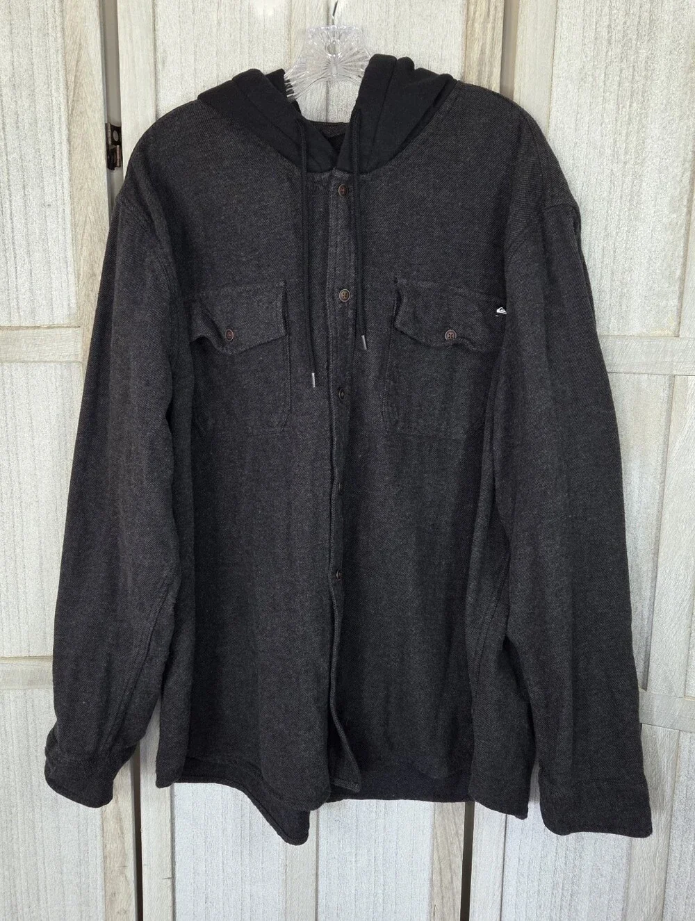 Quiksilver Hooded Flannel Shirt Jacket Size 3XL Charcoal Gray/Black Streetwear
